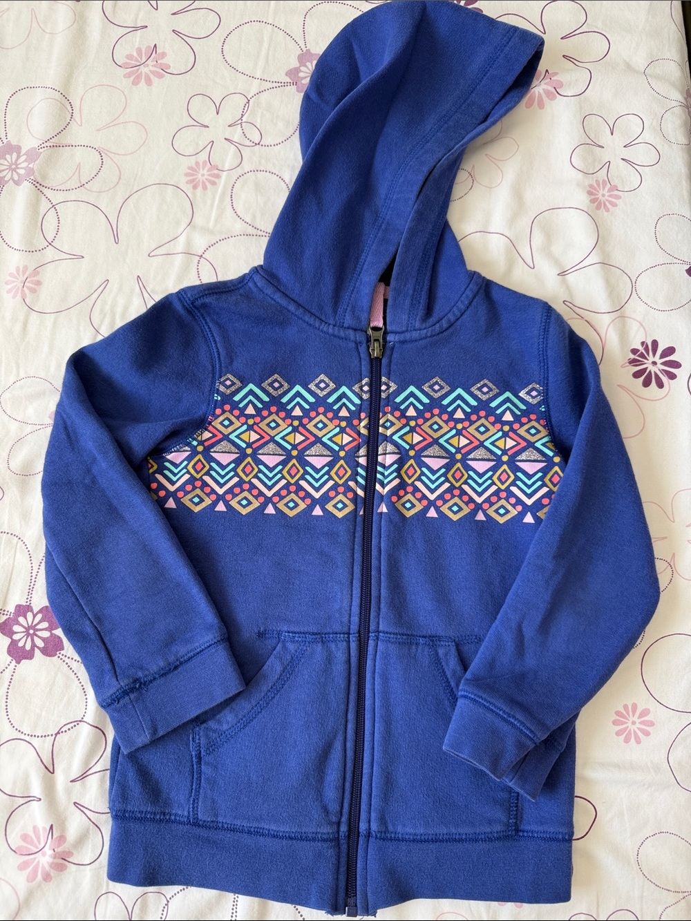 Cat & Jack Royal Blue Zip Hoodie with Colorful Geometric Print